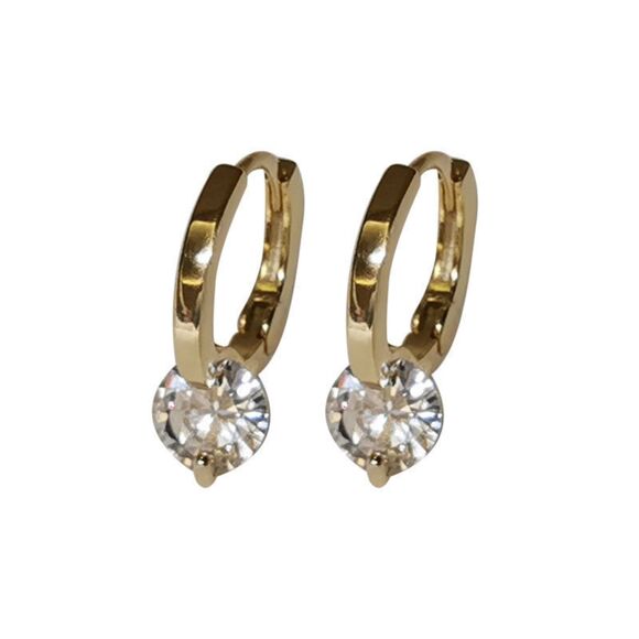 925 Sterling Silver Gold Plated CZ Zircon Minimalist Dainty Earrings Gift - Picture 4 of 4